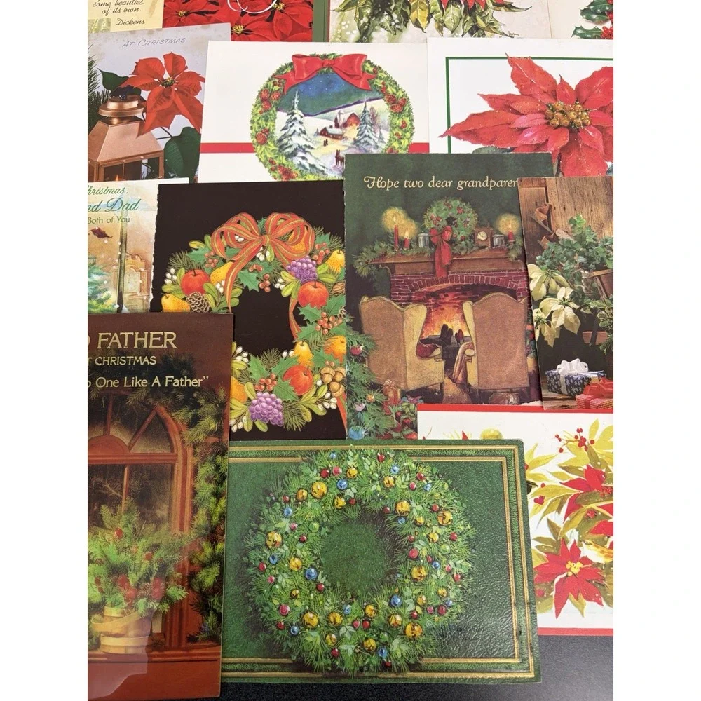 Vintage Christmas Cards Fronts ONLY Greenery Trees Wreaths Scrapbook Crafts 50+